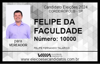 Candidato FELIPE DA FACULDADE 2024 - CORDEIRÓPOLIS - Eleições