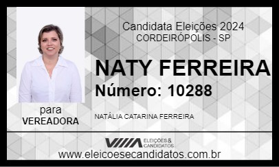 Candidato NATY FERREIRA 2024 - CORDEIRÓPOLIS - Eleições