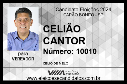 Candidato CELIÃO CANTOR 2024 - CAPÃO BONITO - Eleições