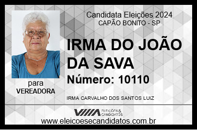 Candidato IRMA DO JOÃO DA SAVA 2024 - CAPÃO BONITO - Eleições