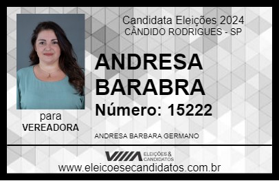 Candidato ANDRESA BARBARA 2024 - CÂNDIDO RODRIGUES - Eleições