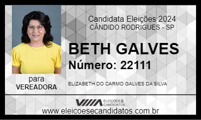 Candidato BETH GALVES 2024 - CÂNDIDO RODRIGUES - Eleições