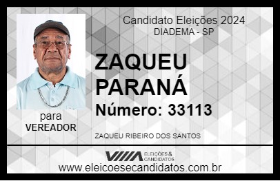 Candidato ZAQUEU PARANÁ 2024 - DIADEMA - Eleições