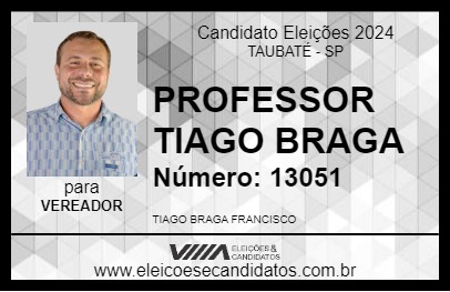 Candidato PROFESSOR TIAGO BRAGA 2024 - TAUBATÉ - Eleições