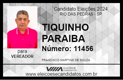 Candidato TIQUINHO PARAIBA 2024 - RIO DAS PEDRAS - Eleições