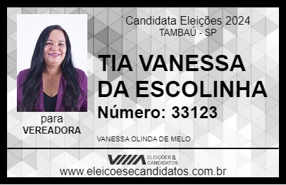 Candidato TIA VANESSA DA ESCOLINHA 2024 - TAMBAÚ - Eleições