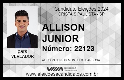 Candidato ALLISON JUNIOR 2024 - CRISTAIS PAULISTA - Eleições