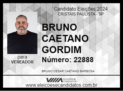 Candidato BRUNO CAETANO GORDIM 2024 - CRISTAIS PAULISTA - Eleições