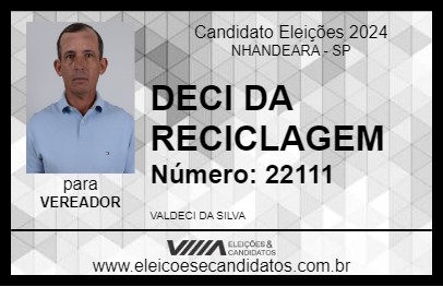 Candidato DECI DA RECICLAGEM 2024 - NHANDEARA - Eleições