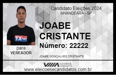 Candidato JOABE CRISTANTE 2024 - NHANDEARA - Eleições