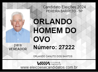 Candidato ORLANDO HOMEM DO OVO 2024 - PEREIRA BARRETO - Eleições