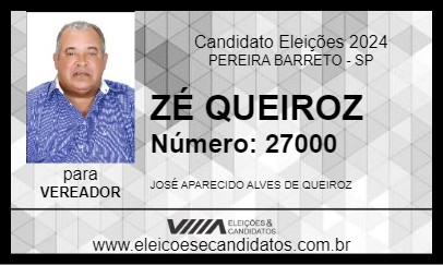 Candidato ZÉ QUEIROZ 2024 - PEREIRA BARRETO - Eleições