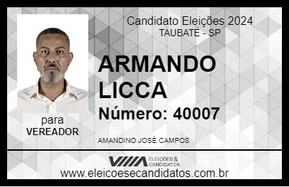 Candidato ARMANDO LICCA 2024 - TAUBATÉ - Eleições