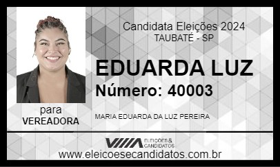 Candidato EDUARDA LUZ 2024 - TAUBATÉ - Eleições