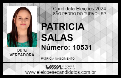 Candidato PATRICIA SALAS 2024 - SÃO PEDRO DO TURVO - Eleições