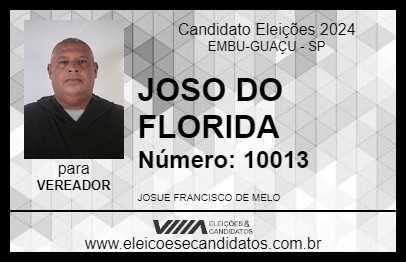 Candidato JOSO DO FLÓRIDA 2024 - EMBU-GUAÇU - Eleições