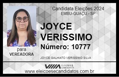 Candidato JOYCE VERISSIMO 2024 - EMBU-GUAÇU - Eleições