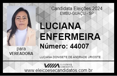 Candidato LUCIANA ENFERMEIRA 2024 - EMBU-GUAÇU - Eleições