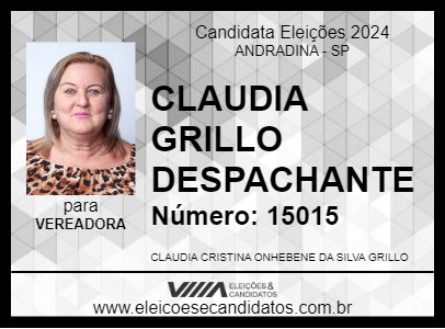 Candidato CLAUDIA GRILLO DESPACHANTE 2024 - ANDRADINA - Eleições