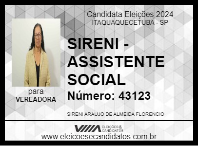 Candidato SIRENI - ASSISTENTE SOCIAL 2024 - ITAQUAQUECETUBA - Eleições