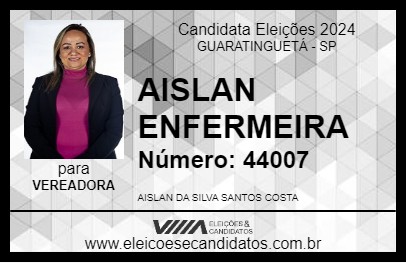 Candidato AISLAN ENFERMEIRA 2024 - GUARATINGUETÁ - Eleições