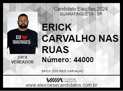 Candidato ERICK CARVALHO NAS RUAS 2024 - GUARATINGUETÁ - Eleições