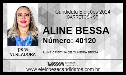 Candidato ALINE BESSA 2024 - BARRETOS - Eleições