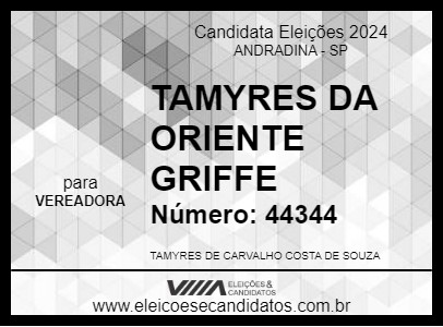 Candidato TAMYRES DA ORIENTE GRIFFE 2024 - ANDRADINA - Eleições