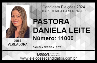 Candidato PASTORA DANIELA LEITE 2024 - ITAPECERICA DA SERRA - Eleições