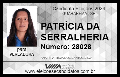 Candidato PATRÍCIA DA SERRALHERIA 2024 - GUARAREMA - Eleições