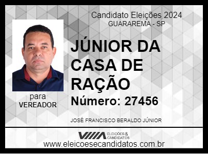 Candidato JÚNIOR DA CASA DE RAÇÃO 2024 - GUARAREMA - Eleições