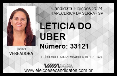 Candidato LETICIA DO UBER 2024 - ITAPECERICA DA SERRA - Eleições