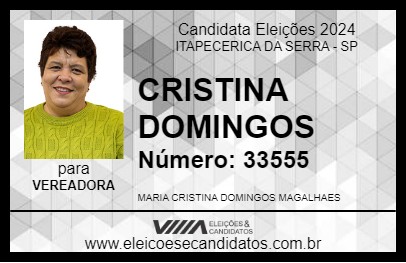 Candidato CRISTINA DOMINGOS 2024 - ITAPECERICA DA SERRA - Eleições