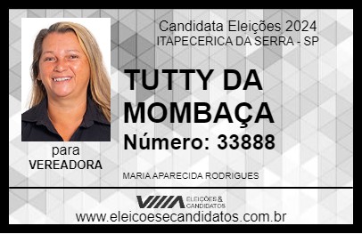 Candidato TUTTY DA MOMBAÇA 2024 - ITAPECERICA DA SERRA - Eleições