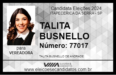 Candidato TALITA BUSNELLO 2024 - ITAPECERICA DA SERRA - Eleições