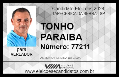 Candidato TONHO PARAIBA 2024 - ITAPECERICA DA SERRA - Eleições