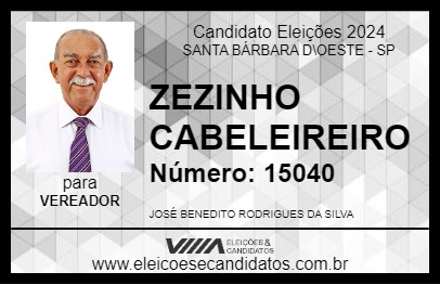 Candidato ZEZINHO CABELEIREIRO 2024 - SANTA BÁRBARA D\OESTE - Eleições