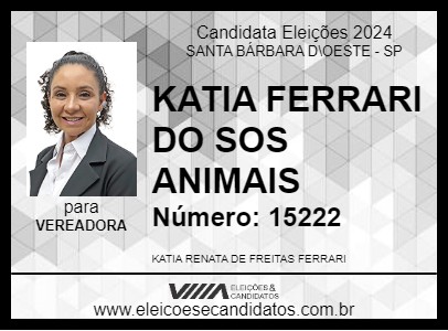 Candidato KATIA FERRARI DO SOS ANIMAIS 2024 - SANTA BÁRBARA D\OESTE - Eleições