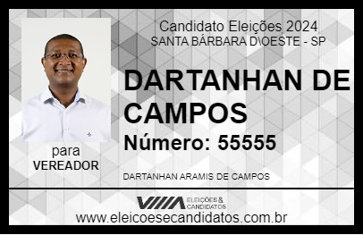 Candidato DARTANHAN DE CAMPOS 2024 - SANTA BÁRBARA D\OESTE - Eleições