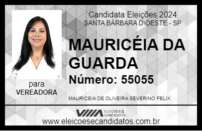 Candidato MAURICÉIA DA GUARDA 2024 - SANTA BÁRBARA D\OESTE - Eleições