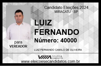 Candidato LUIZ FERNANDO 2024 - MIRACATU - Eleições