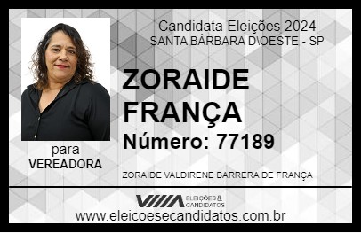 Candidato ZORAIDE FRANÇA 2024 - SANTA BÁRBARA D\OESTE - Eleições