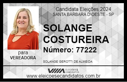 Candidato SOLANGE COSTUREIRA 2024 - SANTA BÁRBARA D\OESTE - Eleições