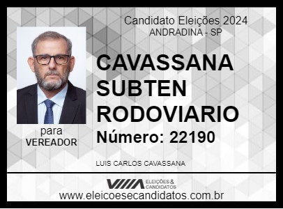 Candidato CAVASSANA SUBTEN RODOVIARIO 2024 - ANDRADINA - Eleições