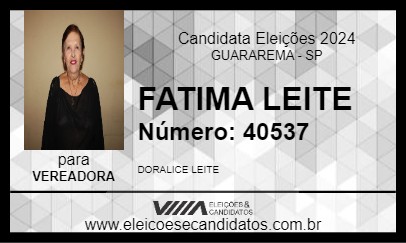 Candidato FATIMA LEITE 2024 - GUARAREMA - Eleições