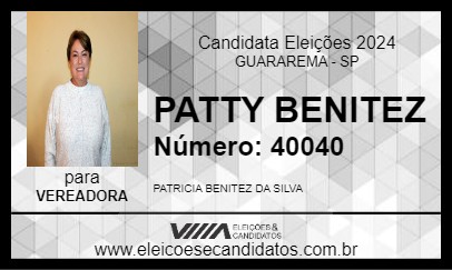 Candidato PATTY BENITEZ 2024 - GUARAREMA - Eleições