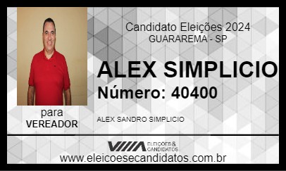 Candidato ALEX SIMPLICIO 2024 - GUARAREMA - Eleições