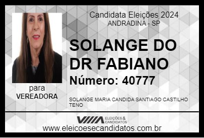 Candidato SOLANGE DO DR FABIANO 2024 - ANDRADINA - Eleições