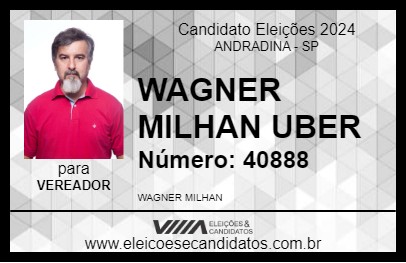 Candidato WAGNER MILHAN UBER 2024 - ANDRADINA - Eleições