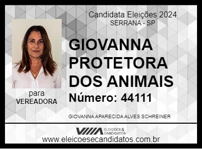 Candidato GIOVANNA PROTETORA DOS ANIMAIS 2024 - SERRANA - Eleições